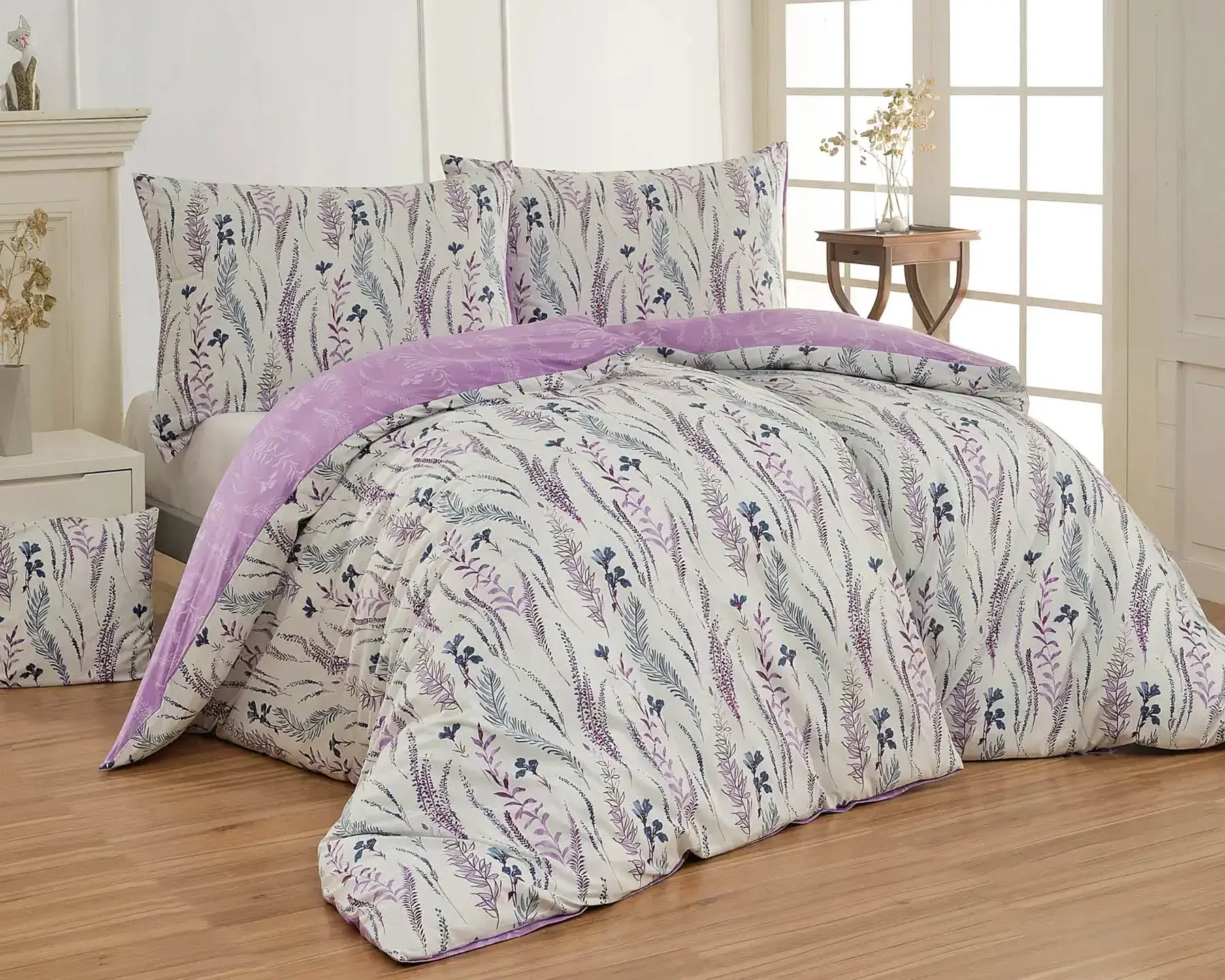 Matějovský Povlečení FABIEN VIOLET, rostlinný motiv, fialové, bavlna hladká,