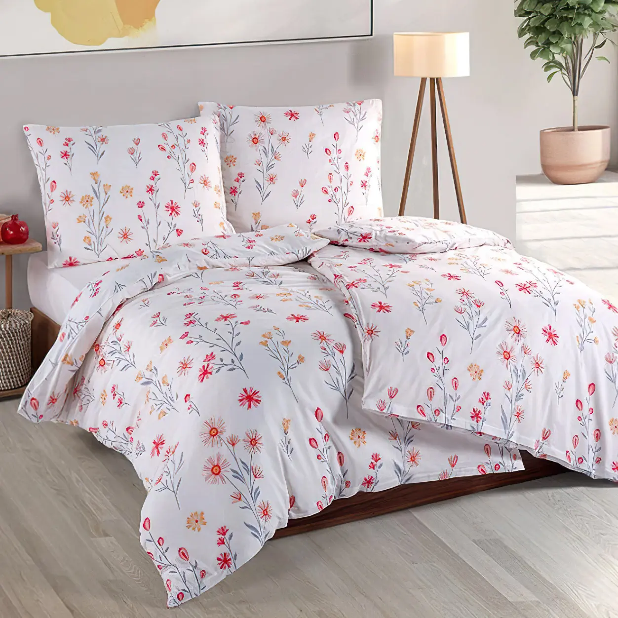 BedTex Povlečení TEZZA, květinový vzor, bílé, bavlna hladká, 140x200cm + 70x90cm
