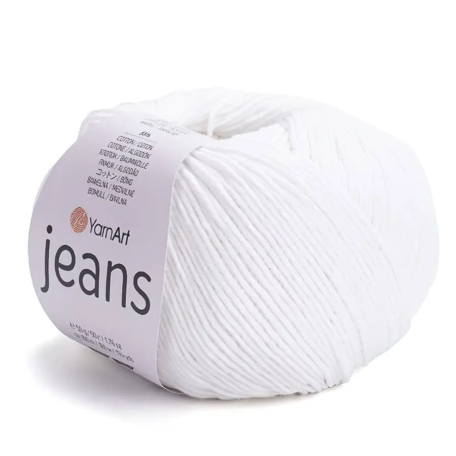 YarnArt pletací / háčkovací příze JEANS 01 bílá, jednobarevná, 50g/160m