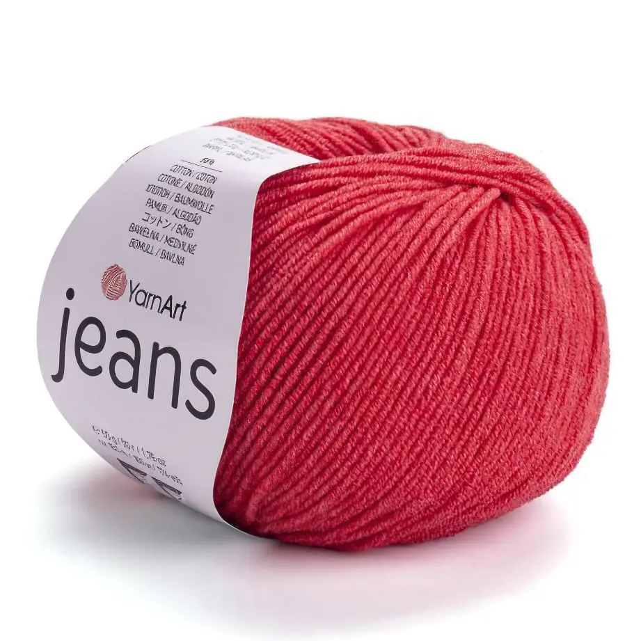 YarnArt pletací / háčkovací příze JEANS 26 červená, jednobarevná, 50g/160m