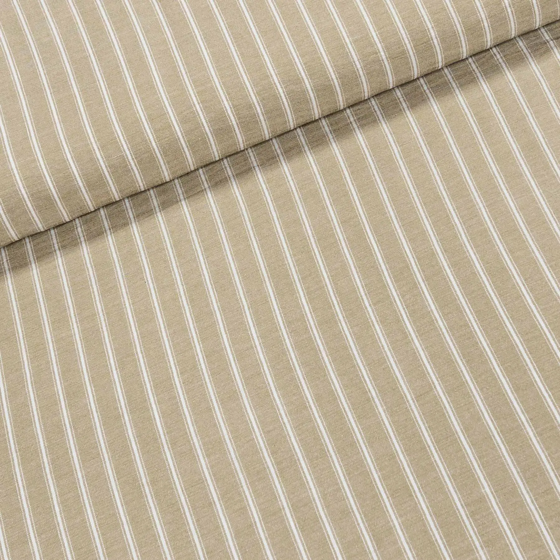 Šatovka polyesterová IMITACE LNU P2-4, bílý proužek na béžové, š.150cm (látka v metráži)