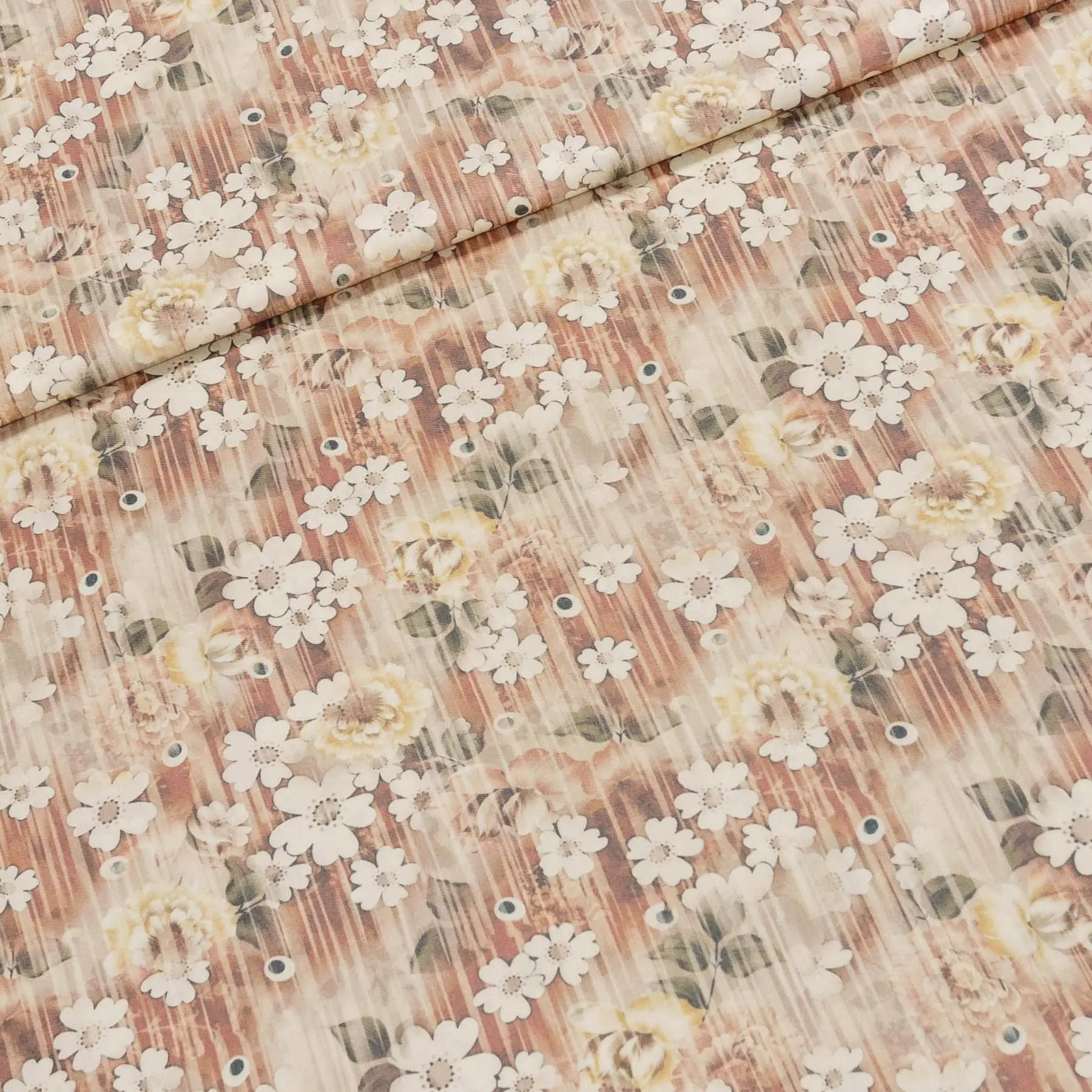 Šatovka viskózová 3245 B, květinky na béžové / Tencel, š.140cm (látka v metráži)