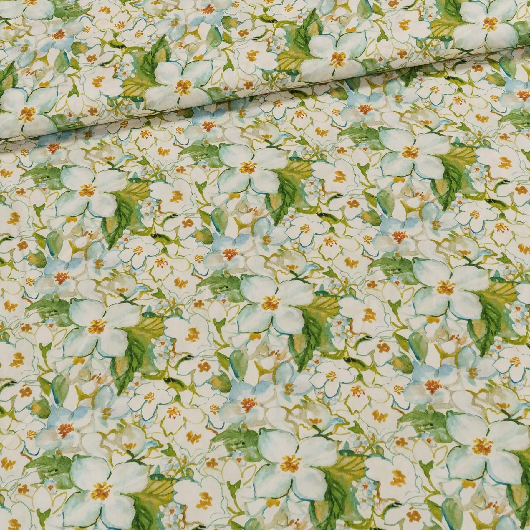 Šatovka viskózová 5342-001, zelené květiny, š.142cm (látka v metráži)