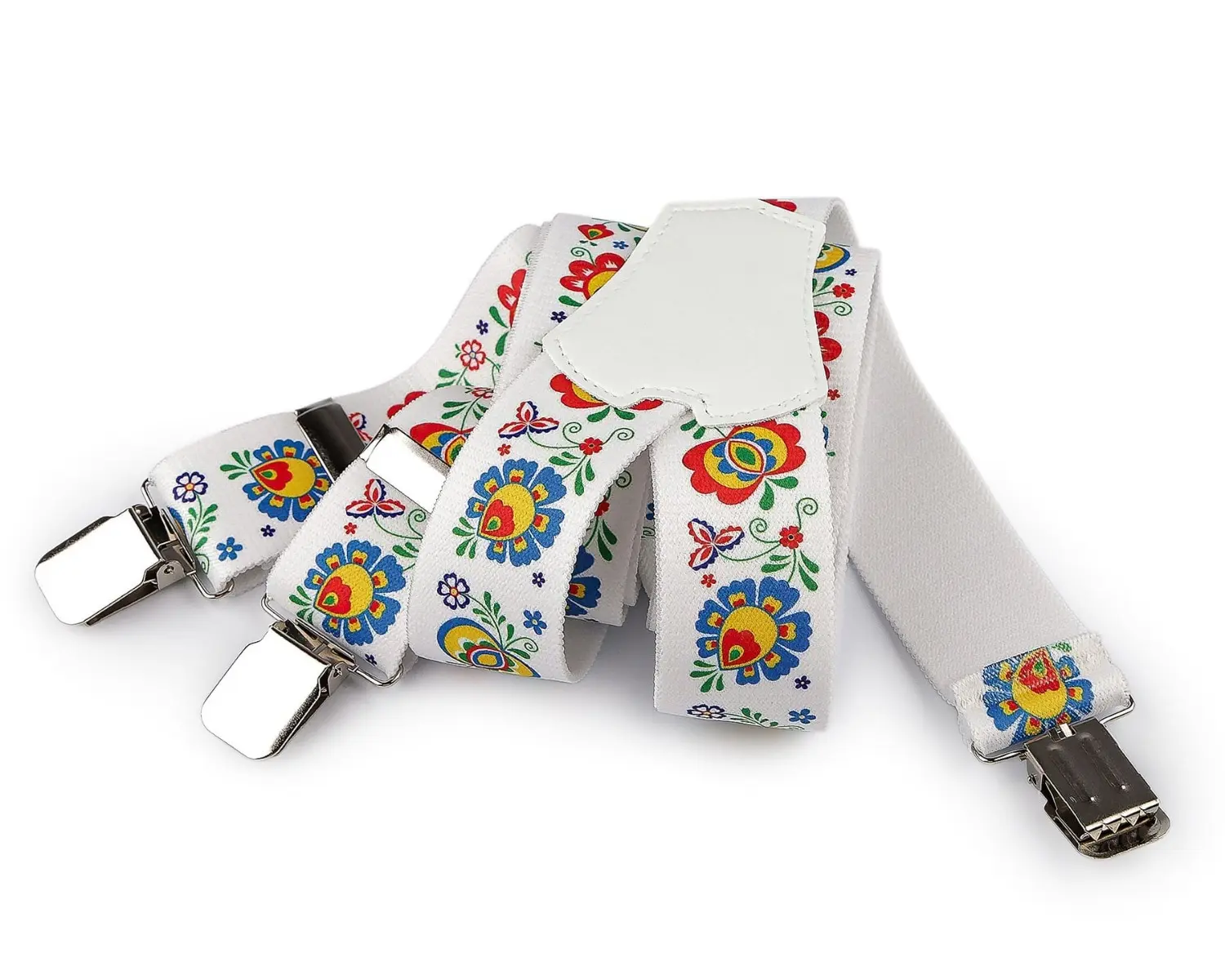 Stoklasa Šle pánské FOLKLOR BÍLÁ, délka 120cm, šíře 4cm, tvar Y, květinový vzor, 650363/05