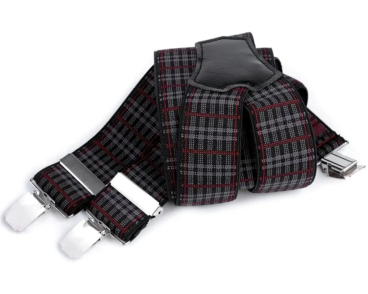 Stoklasa Šle pánské, délka 120cm, šíře 3,5cm, tvar Y, vínovo-šedo-černé káro, 650355/03