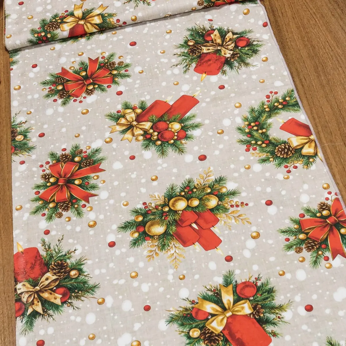 Štola na metráž vánoční 513032 6990 DIGITÁLNÍ TISK, vánoční výzdoba, věneček na režné, š. 47cm (látka v metráži)