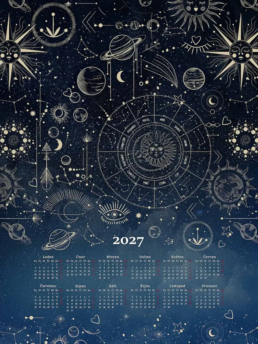 Matějovský Textilní kalendář, utěrka MOON 2027, galaxie, tmavě modrý, 50x70cm, bez hůlky