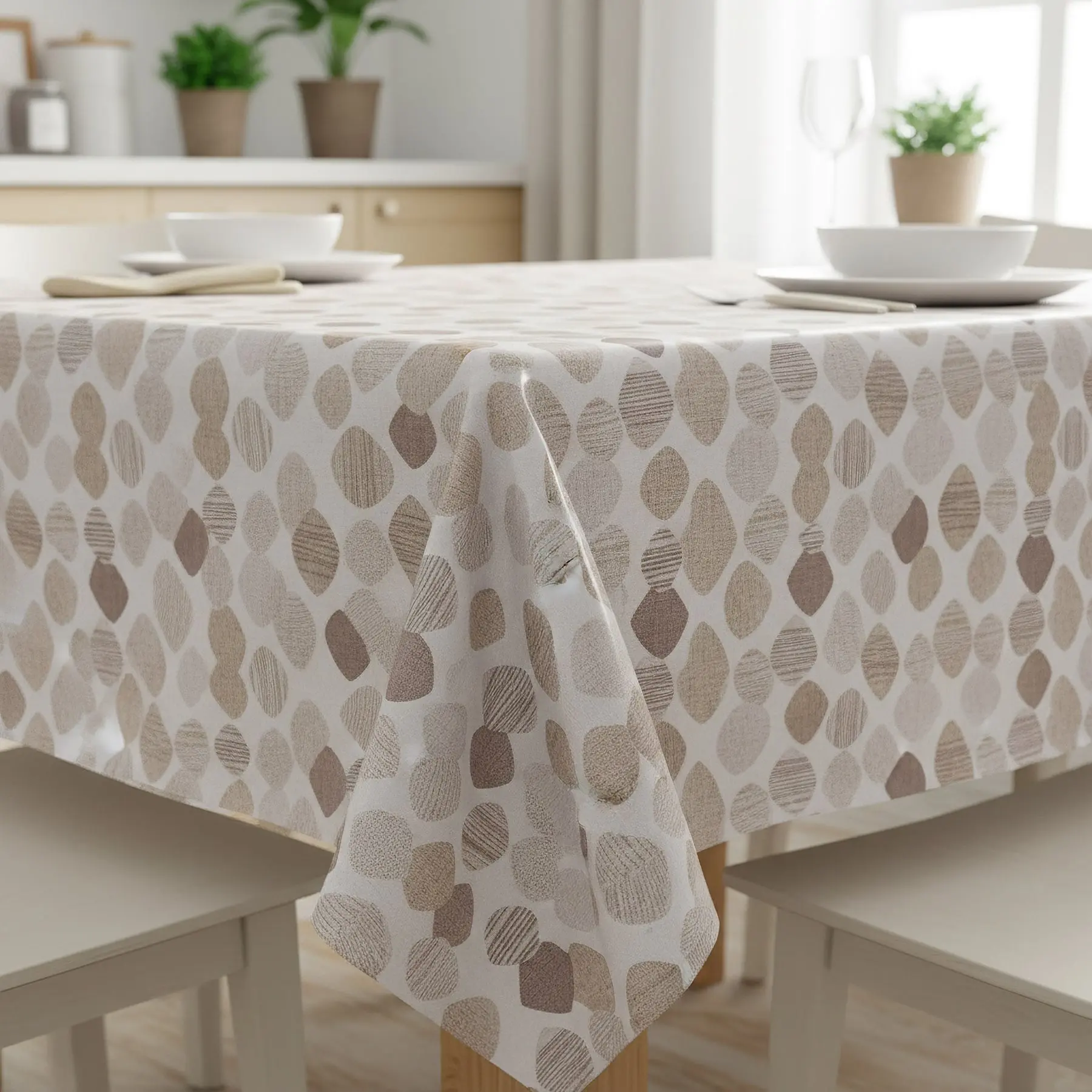 Bonita ubrus PVC s textilním podkladem 182.1 béžové oválky, š.140cm (metráž)