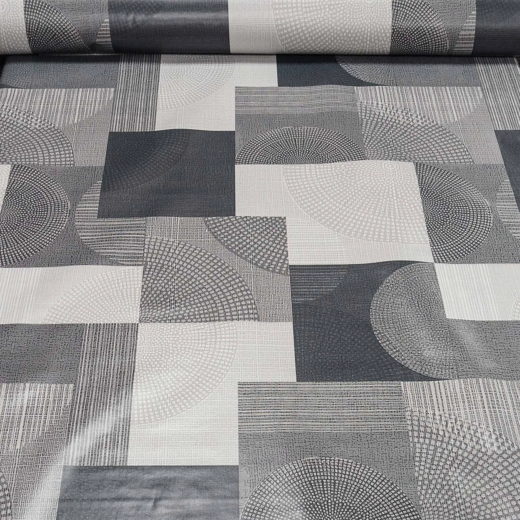 Ubrus PVC s textilním podkladem 240.02, šedý geometrický vzor, š.140cm (metráž)