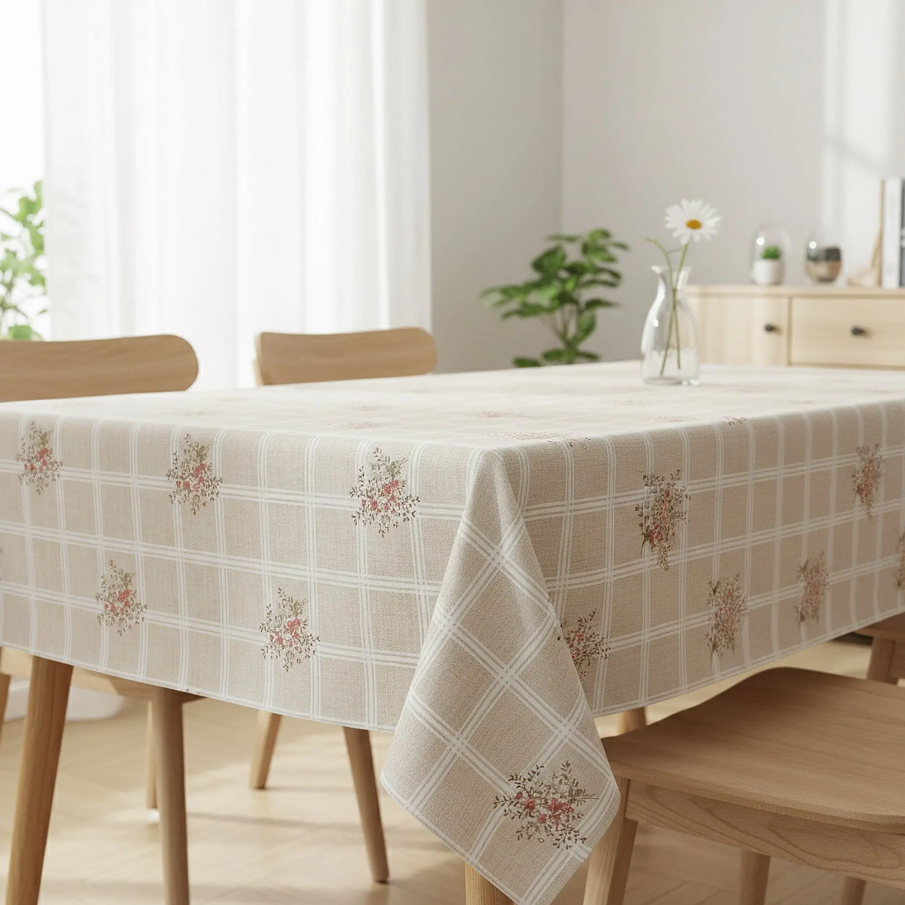 Ubrus PVC s textilním podkladem C47-1, provencálská kostka s květinami, béžová, š.140cm (metráž)