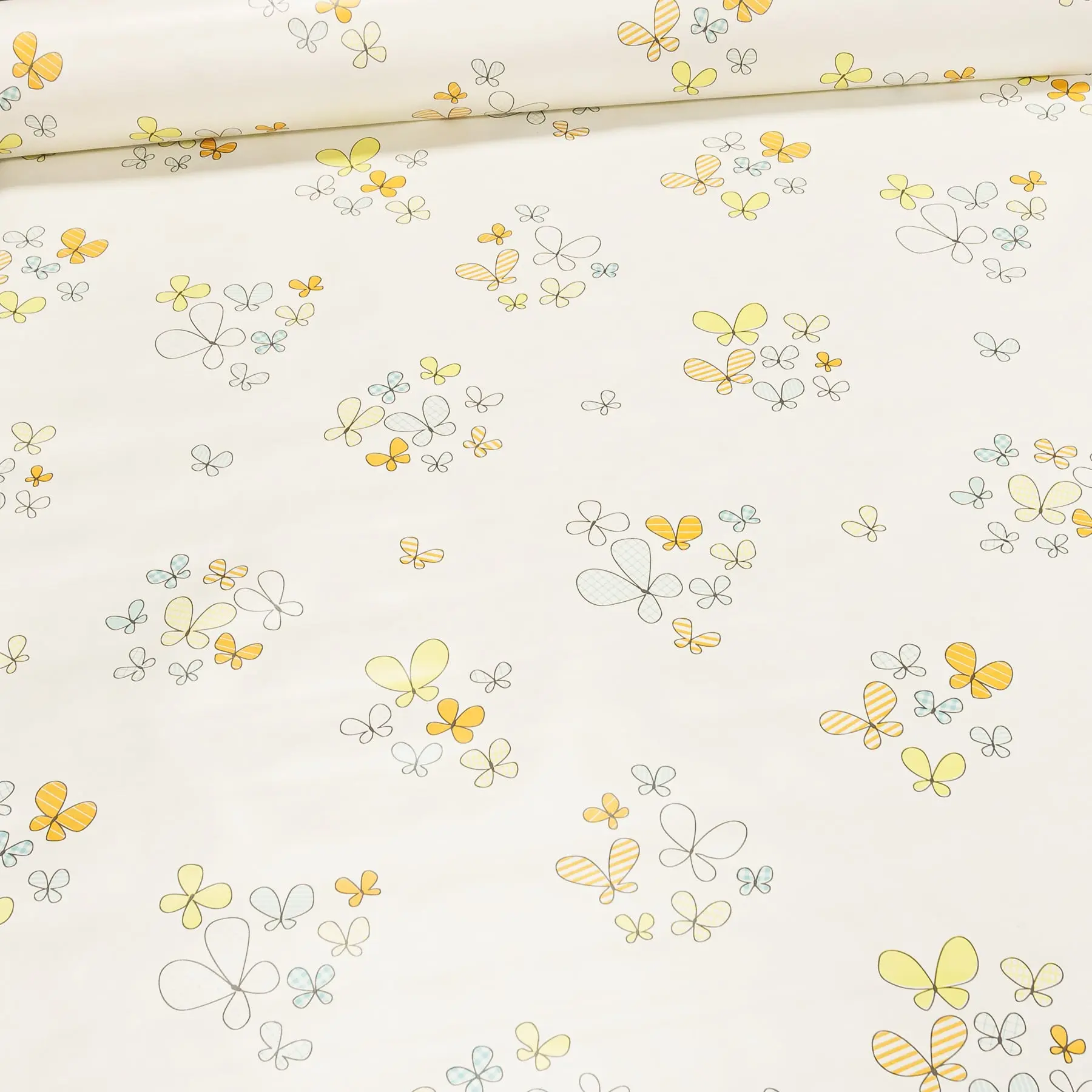 Ubrus PVC s textilním podkladem E40/07, skupinky motýlků na smetanové, š.140cm (metráž)