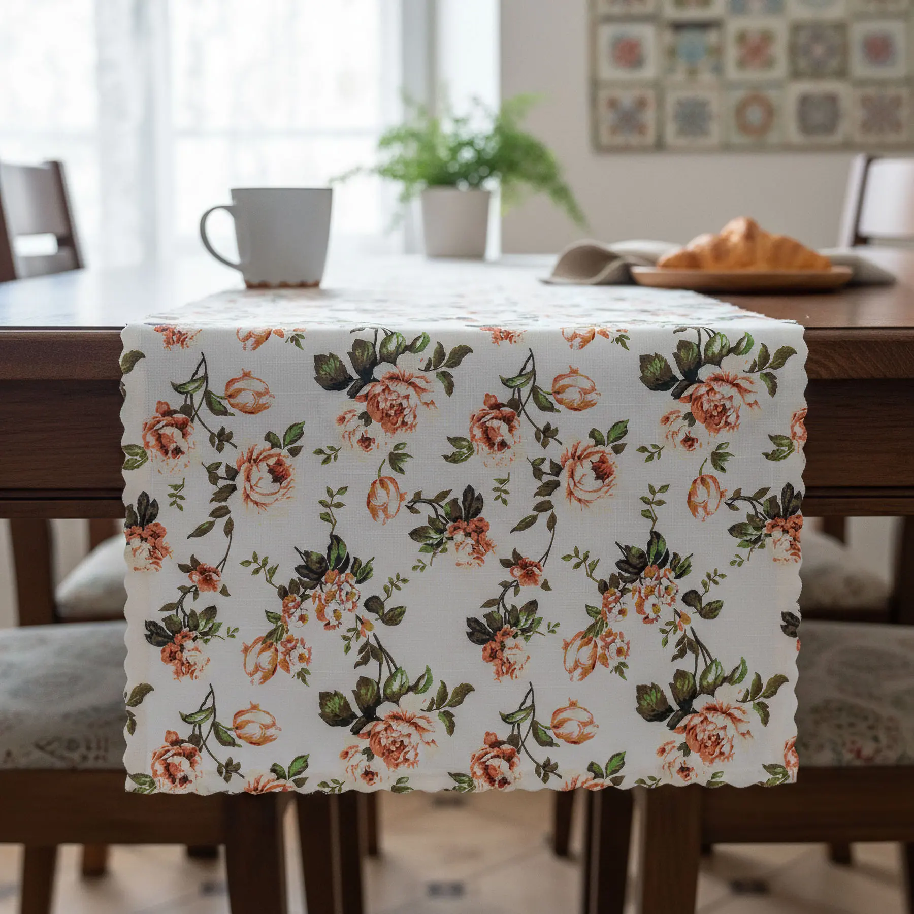 Ubrusovina / štola teflonová úprava, VIOLA, oranžové květy, š.38cm (metráž)
