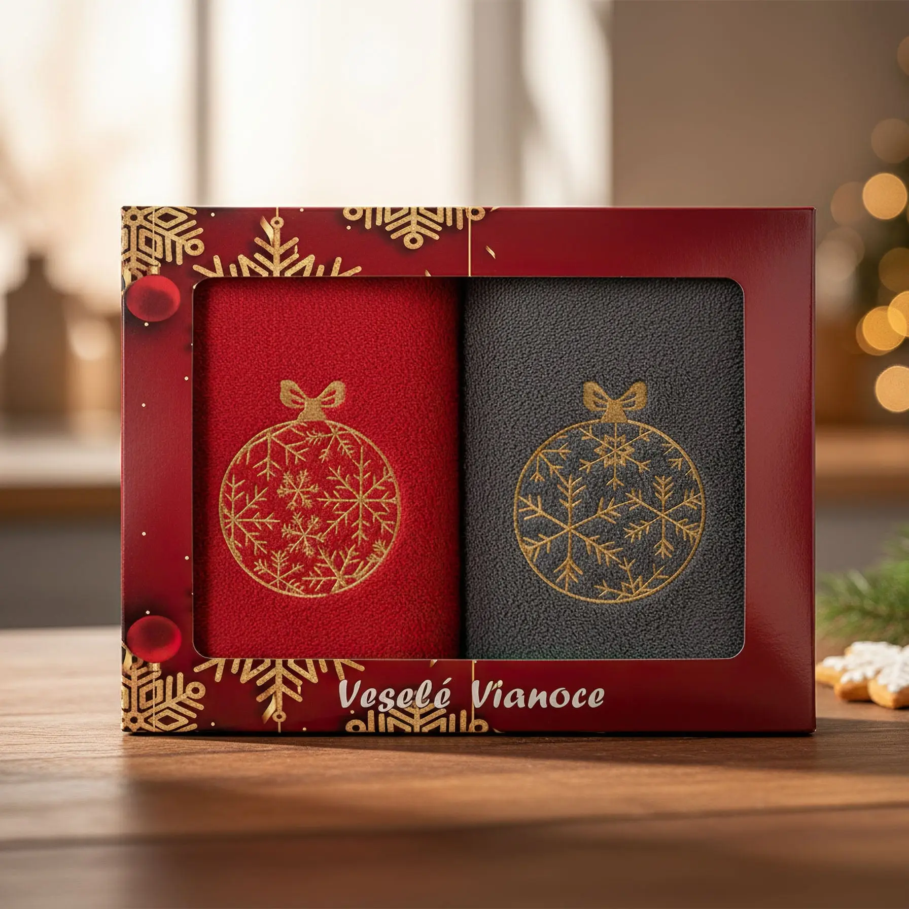Praktik Dárkový set froté ručníků VÁNOCE 11, baňky, šedo-červená 2x 50x100cm