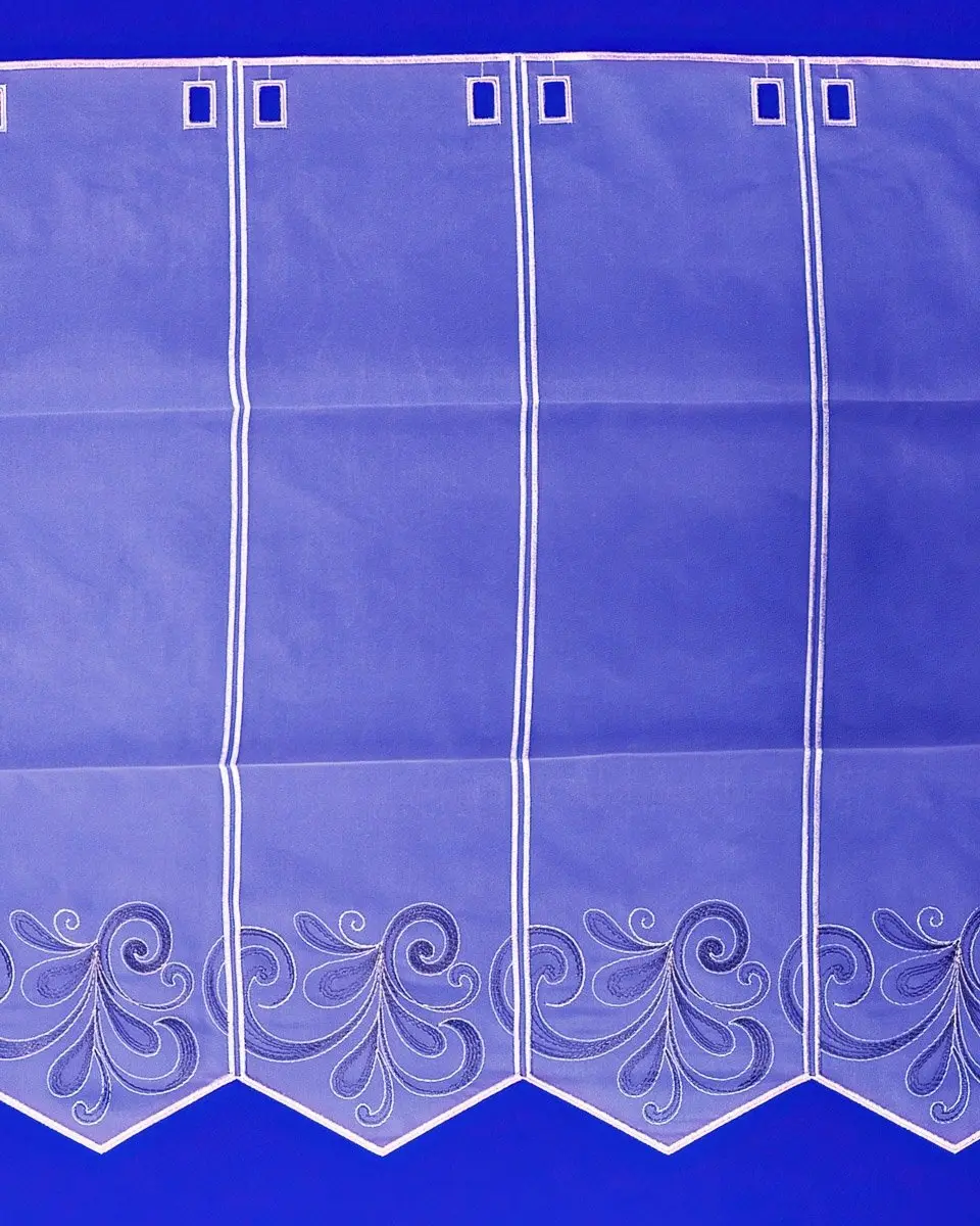 Olzatex voálová vitrážová záclona V409 vyšívaný černošedý ornament, s bordurou, bílá, výška