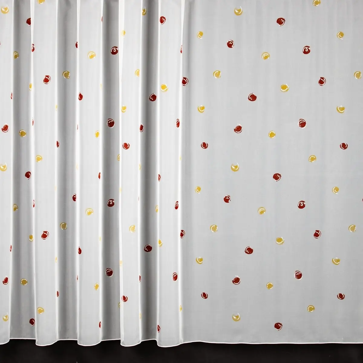 Brilltex voálová záclona 46707/05, červené a žluté puntíky na bílé, s olůvkem, výška 120cm ( v metráži)