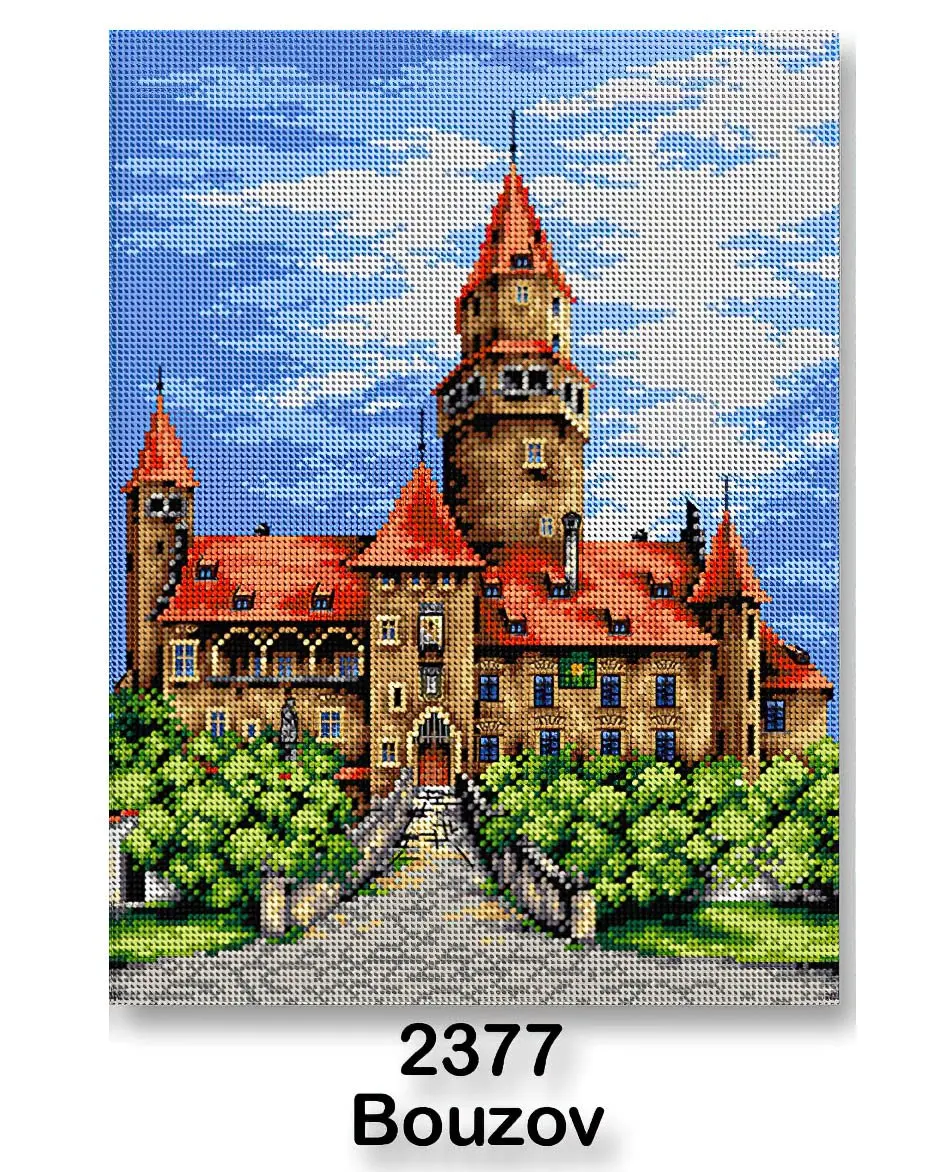 VTC Vyšívací předloha, obrázek na vyšívání 70243/2377, hrad Bouzov, zeleno-modrá, 30x40cm