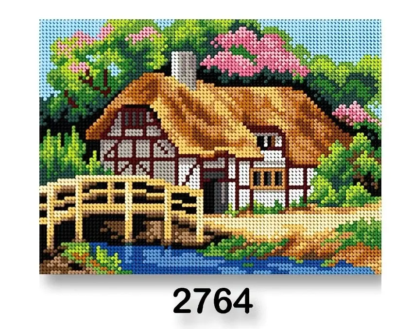 VTC Vyšívací předloha, obrázek na vyšívání 70246/2764, dům jaro 2, hnědo-zelená, 18x24cm