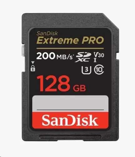 SanDisk Extreme PRO 128 GB SDXC Memory Card 200 MB/s and 90 MB/s, UHS-I, Class 10, U3, V30