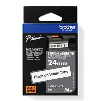 Brother originální páska do tiskárny štítků, Brother, TZE-S251, černý tisk/bílý podklad, laminovaná, 8m, 24mm, extrémně adhezivní