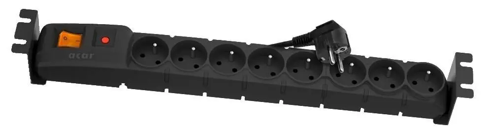 Acar S8 FA Rack 5m kabel, 8 zásuvek, přepěťová ochrana, do racku, černá