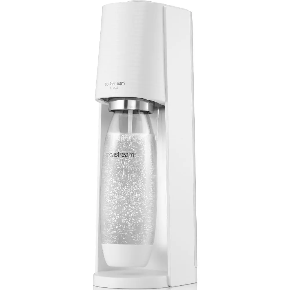 SodaStream TERRA White Moderní a stylový výrobník domácí perlivé vody 1x, Výrobník TERRA White, 1x, Litrová lahev na vodu bez obsahu BPA vhodná