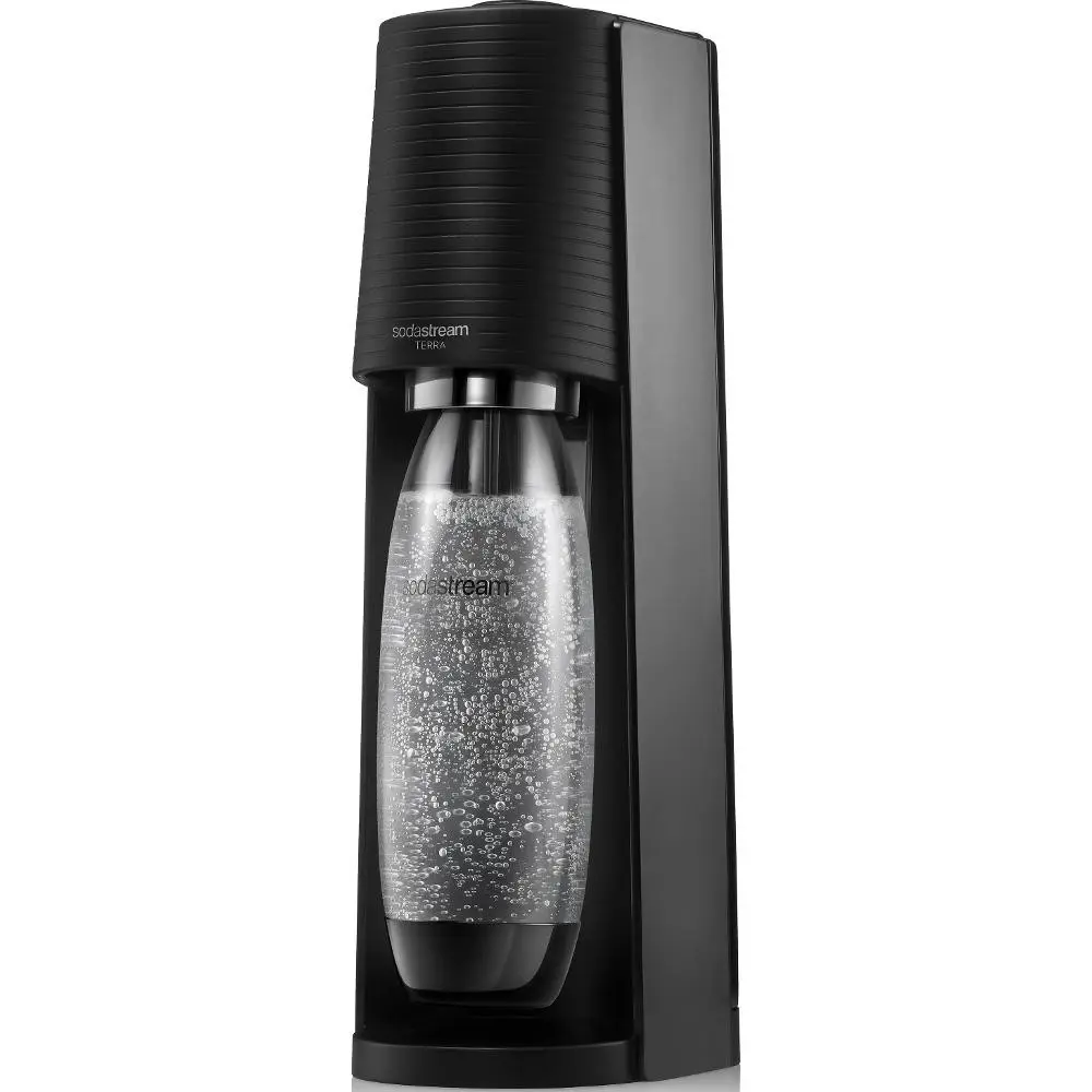 SodaStream Terra Black výrobník sody, mechanický, 1l láhev SodaStream Fuse, bombička s CO2, černý 1012811411