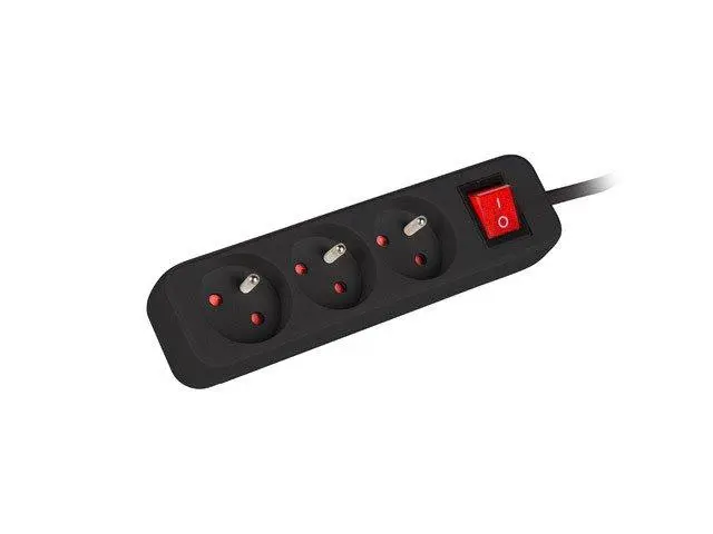 Prodlužovací kabel Lanberg PS1, 3 zásuvky, 1,5m, vypínač, černá