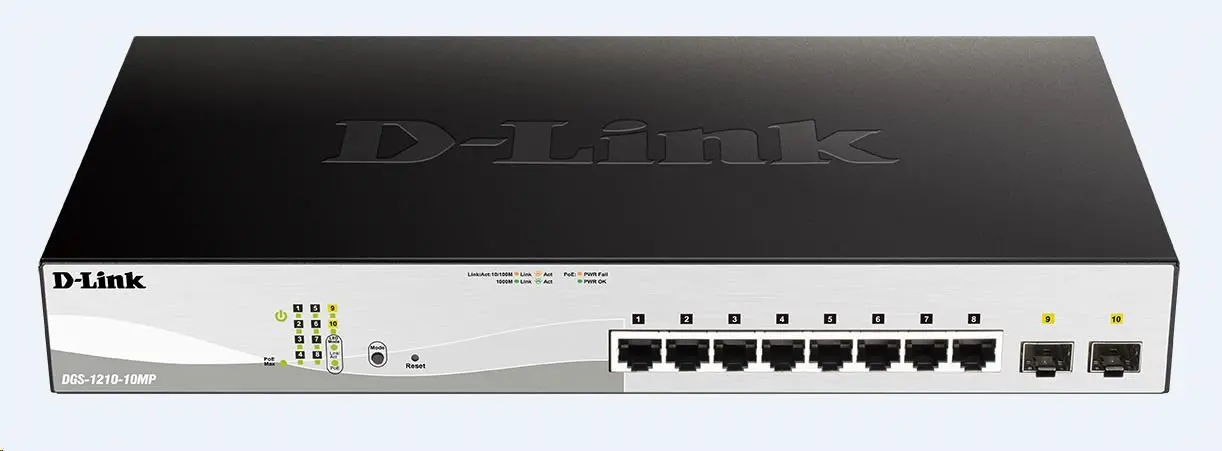D-Link DGS-1210-10MP/E 10-Port Gigabit PoE+ Smart Switch inc. 2x SFP Ports, POE budget 130W