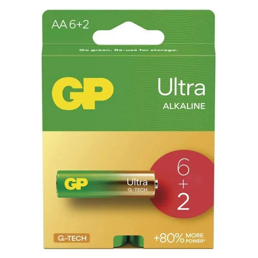 Alkalická baterie GP Ultra AA (LR6), 8 ks