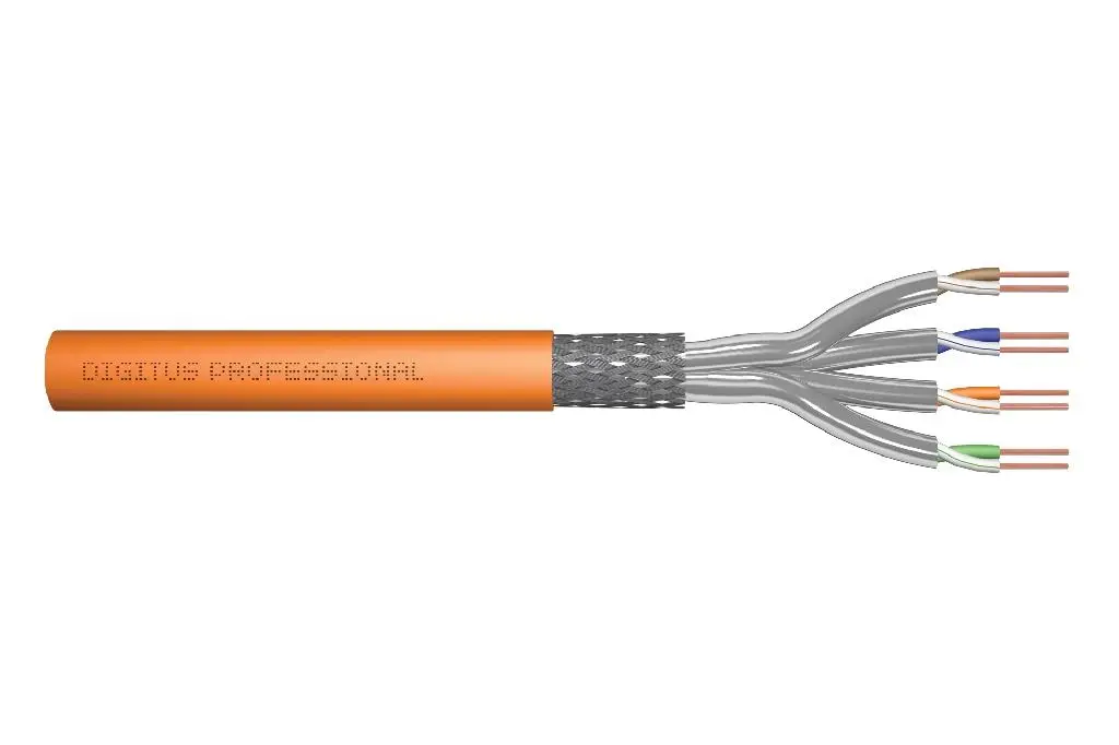 Digitus Instalační kabel CAT 7 S-FTP, 1200 MHz Dca (EN 50575), AWG 23/1, klubko 100 m, simplex, barva oranžová