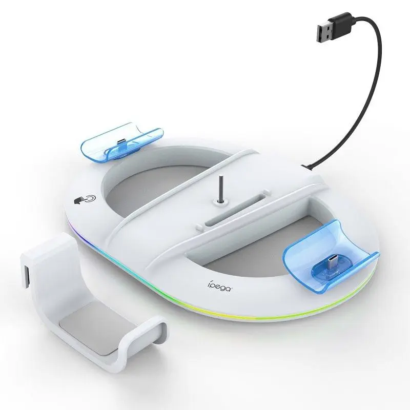 iPega P5S045 Vertikální Nabíjecí Stojan s RGB pro PS5/PS5 Slim bílý