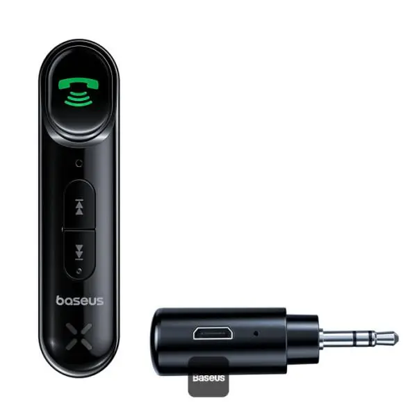 Baseus - Wireless Transmitter BSBA-02 Bluetooth vysílač s AUX, Bluetooth 5.0, baterií 145 mAh a nabíjením Micro-USB - černý