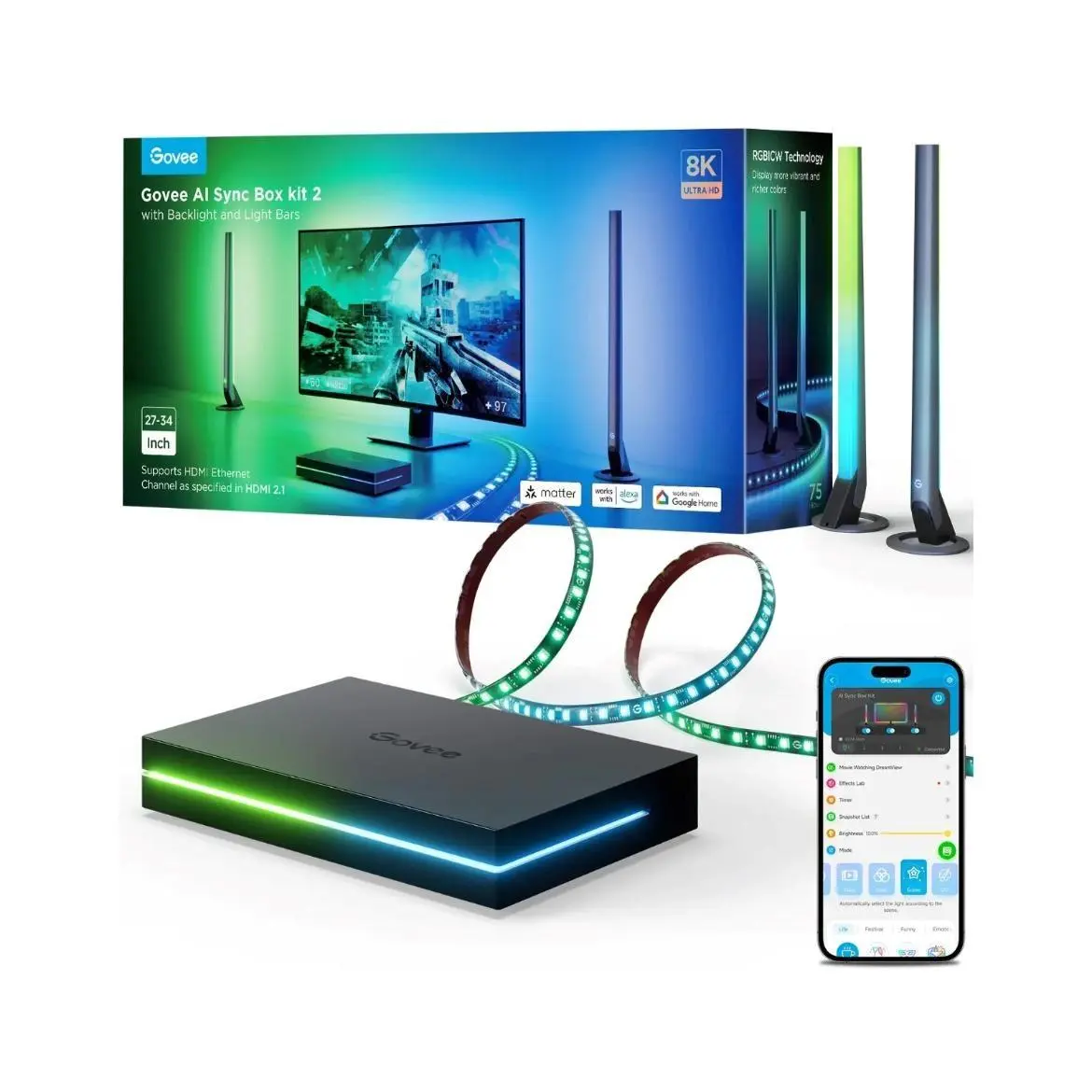 Govee AI Sync Box Kit 2 Smart sada PC osvětlení 27-34" + LED panely