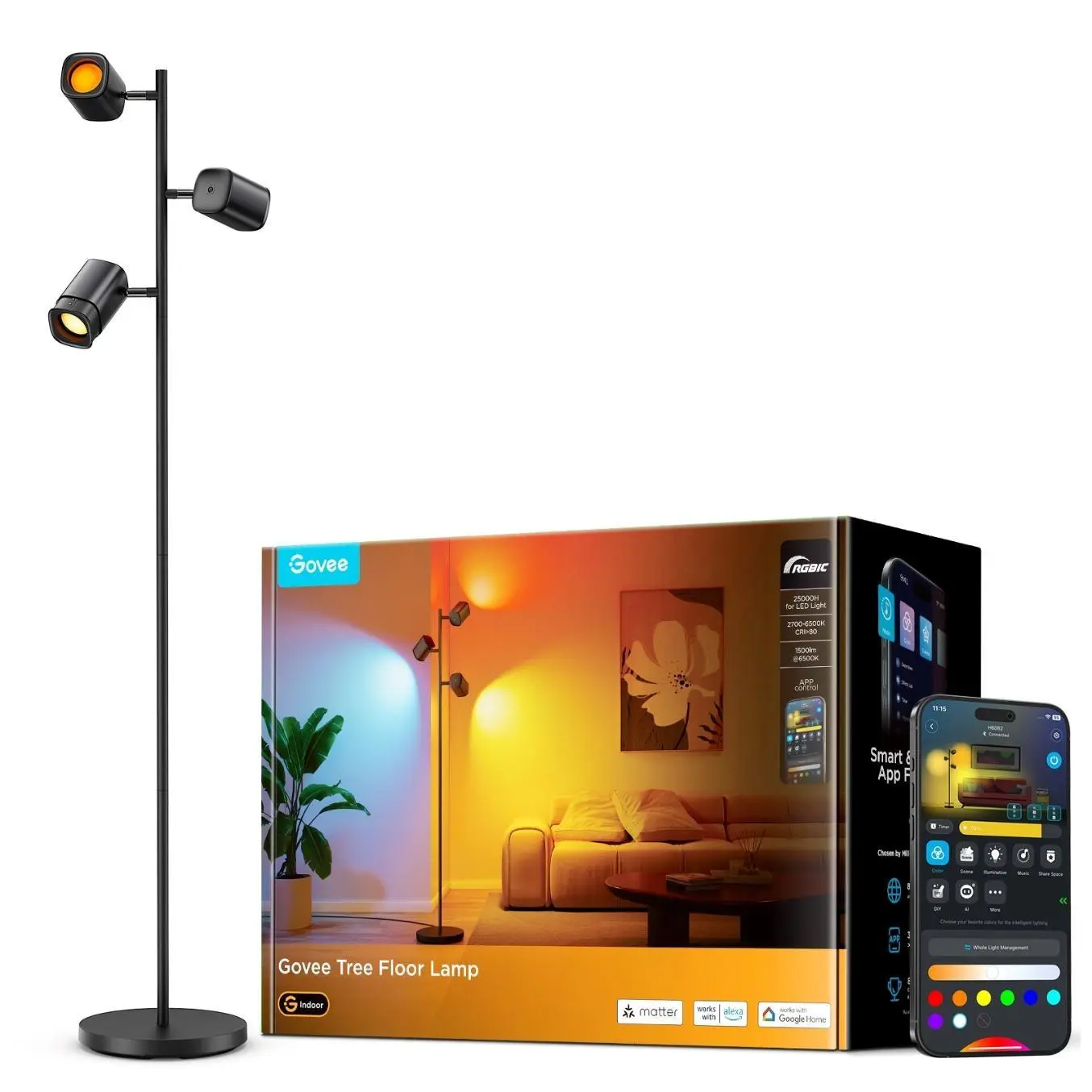 Stojací lampa Govee Uplighter RGBICWW Floor Lamp – černá