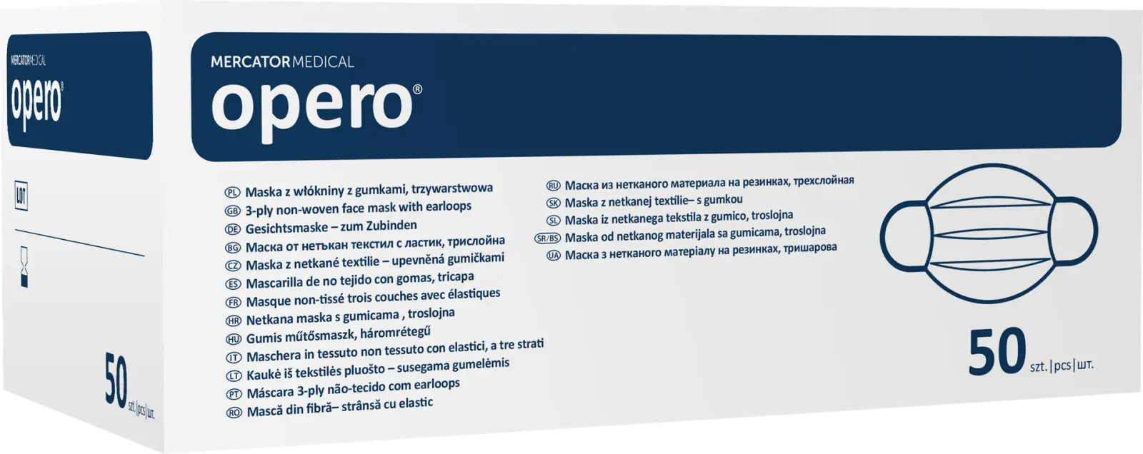 OPERO Chirurgická třívrstvá ústenka ochranná na gumičku bílá, 50 ks