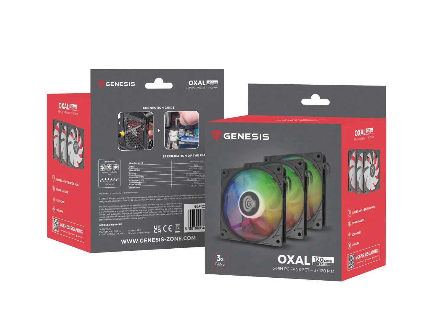 Ventilátor Genesis OXAL 120 ARGB, 3-Pack, černý