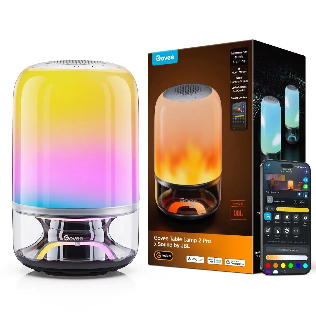 Govee Table Lamp 2 RGBW Akumulátorová lampa s reproduktorem - zvuk od JBL