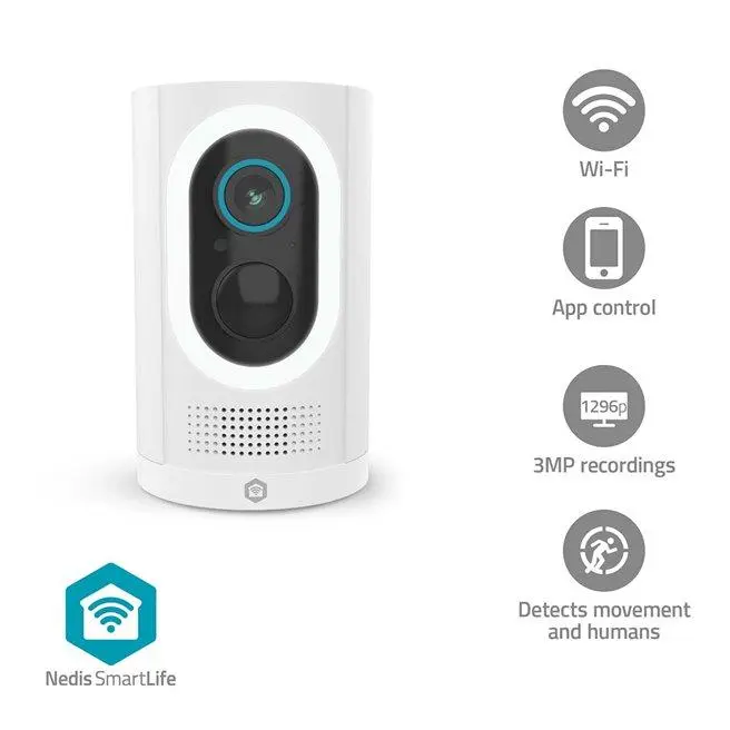 Nedis WIFICBO33WT - SmartLife Venkovní Kamera| Wi-Fi | Reflektor | 3MP Full HD 1296p | IP65 | Snímač pohybu | Bílá
