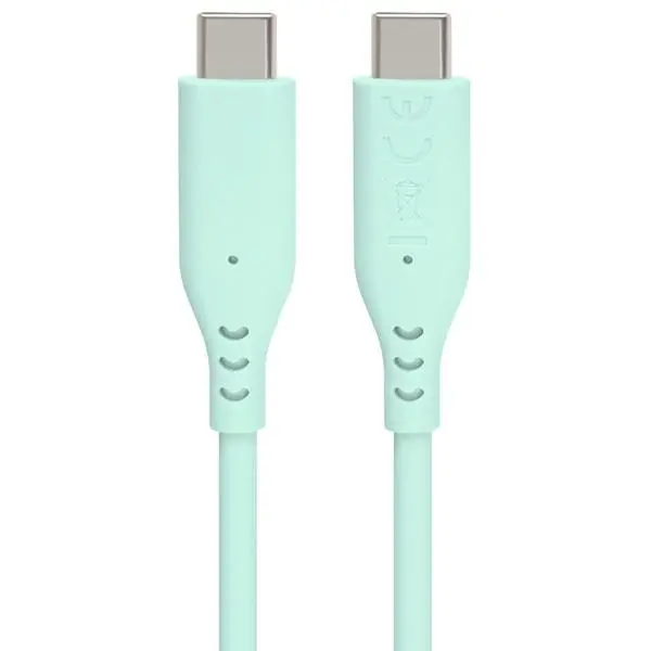 PremiumCord Silikonový kabel s konektory USB-C 60W 480Mbps tyrkysový extra měkký 1,5m