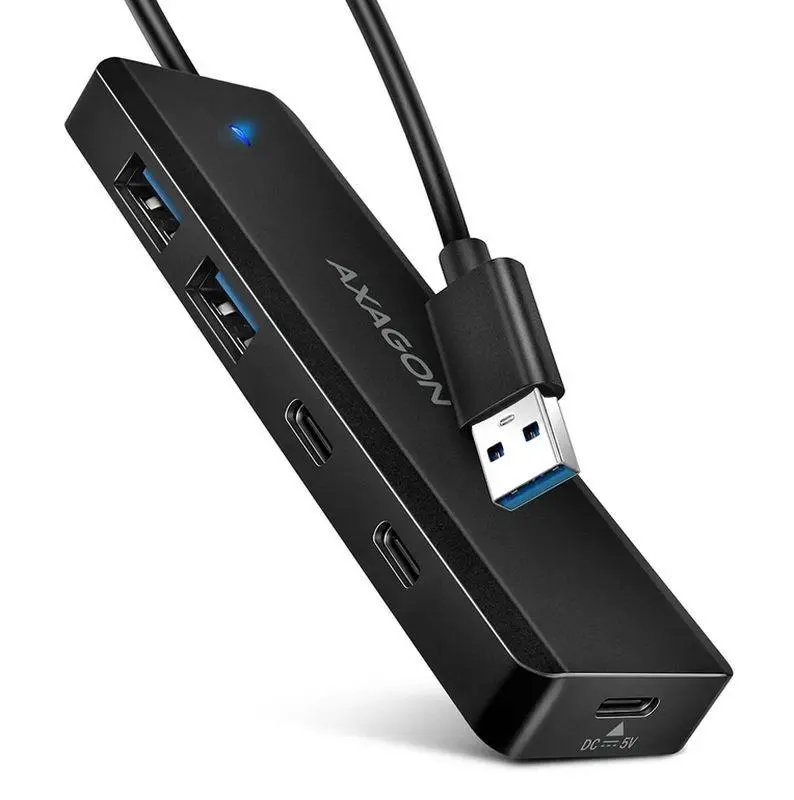 AXAGON HUE-C2A, 4× USB 5Gbps TRAVEL hub, 2× USB-A + 2× USB-C, USB-C napájení, kabel USB-A 19cm