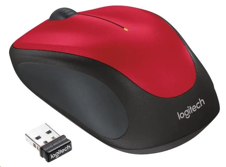 Logitech M235/Cestovní/Optická/1 000 DPI/Bezdrátová USB/Černá-červená