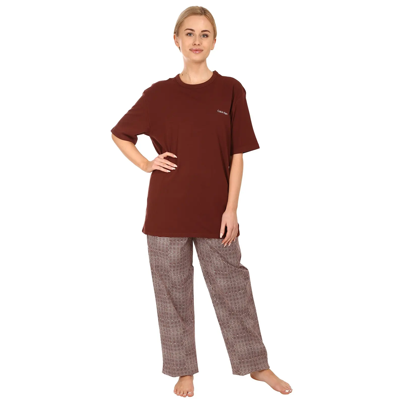 Dámské pyžamo Calvin Klein hnědé (QS6976E-CD1)