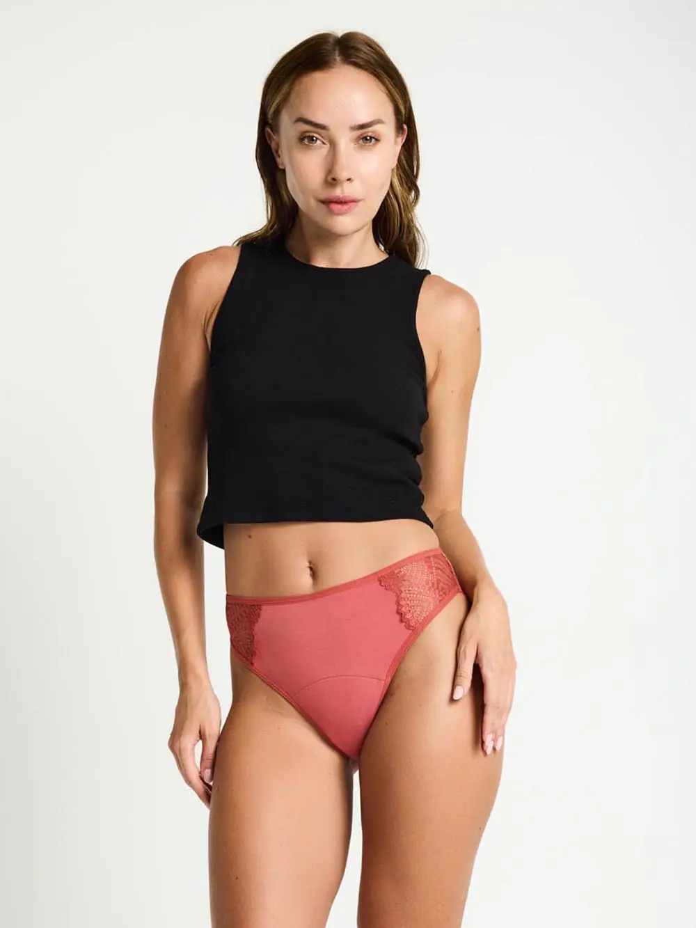 Menstruační kalhotky Modibodi Sensual French Hi-Waist Moderate-Heavy Rosewood Pink (MODI4043RP)