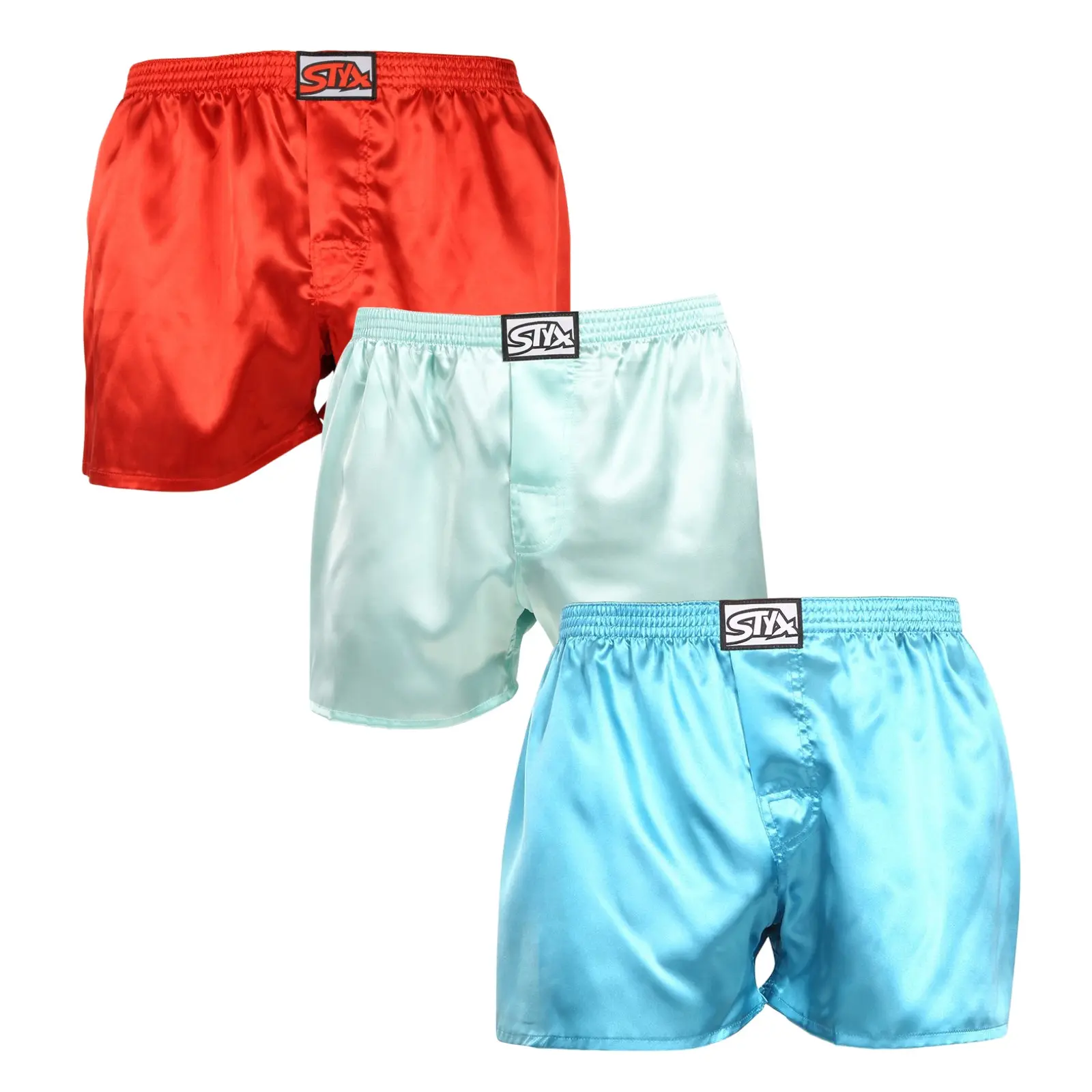 3PACK pánské trenky Styx klasická guma saténové vícebarevné (3C06372) L, trenýrky