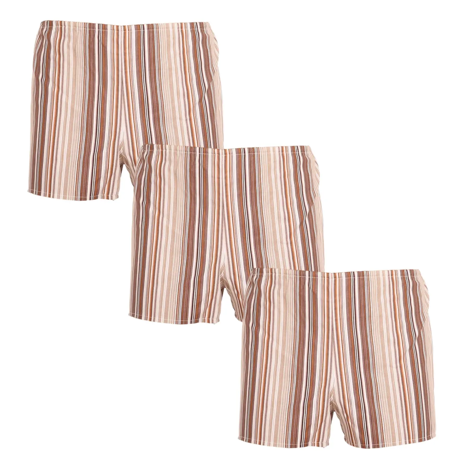 3PACK Klasické pánské trenky Foltýn hnědé s proužky nadrozměr (3xKN77)