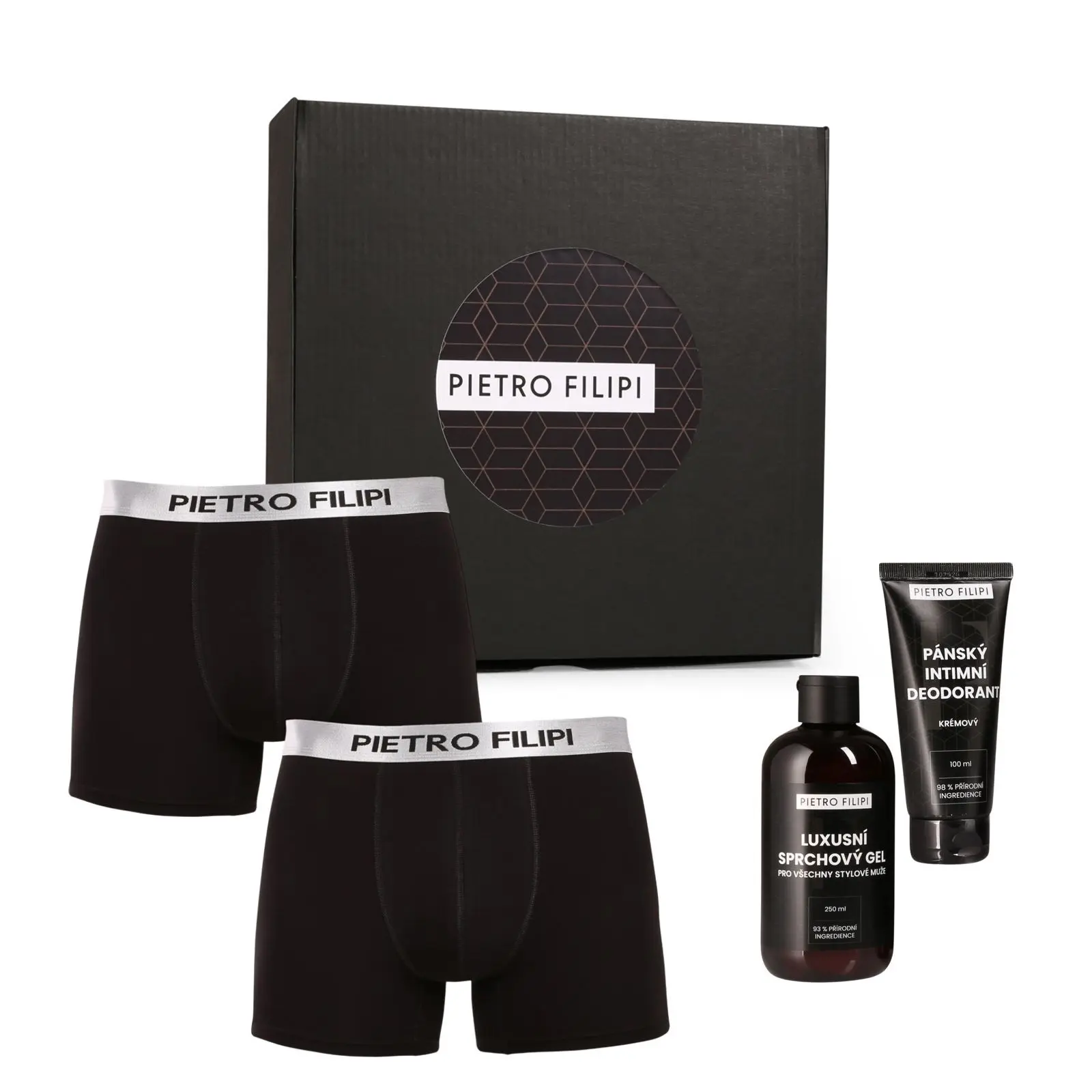 Pánská dárková sada 2PACK boxerky Metalic a kosmetika Pietro Filipi (4PBK1) XXL, trenky / trenýrky