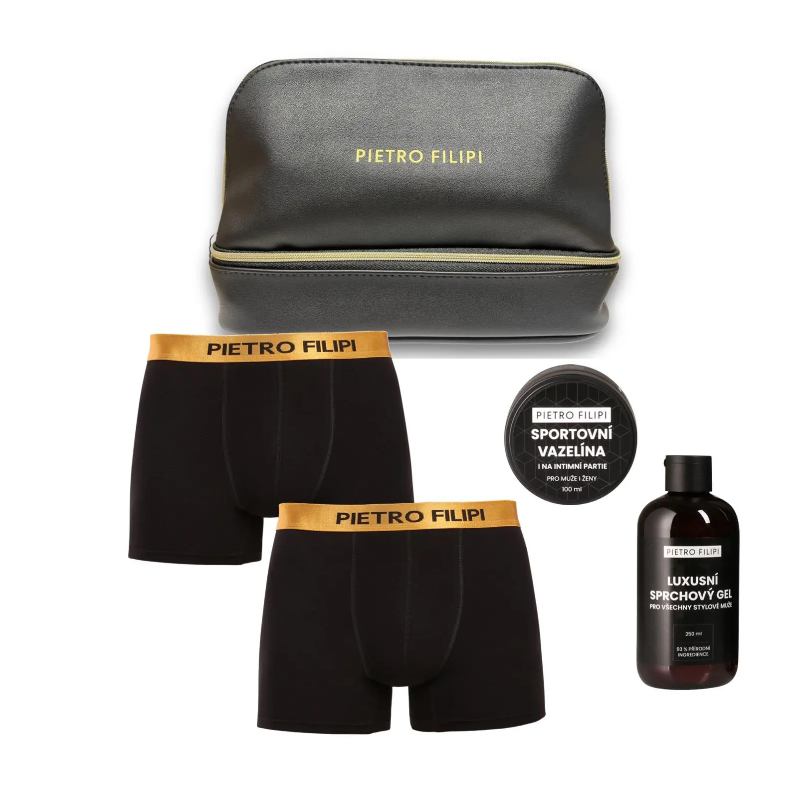 Pánská dárková kosmetická taštička 2PACK boxerky Metalic a kosmetika Pietro Filipi (4PJTBK1) XXL, trenky / trenýrky