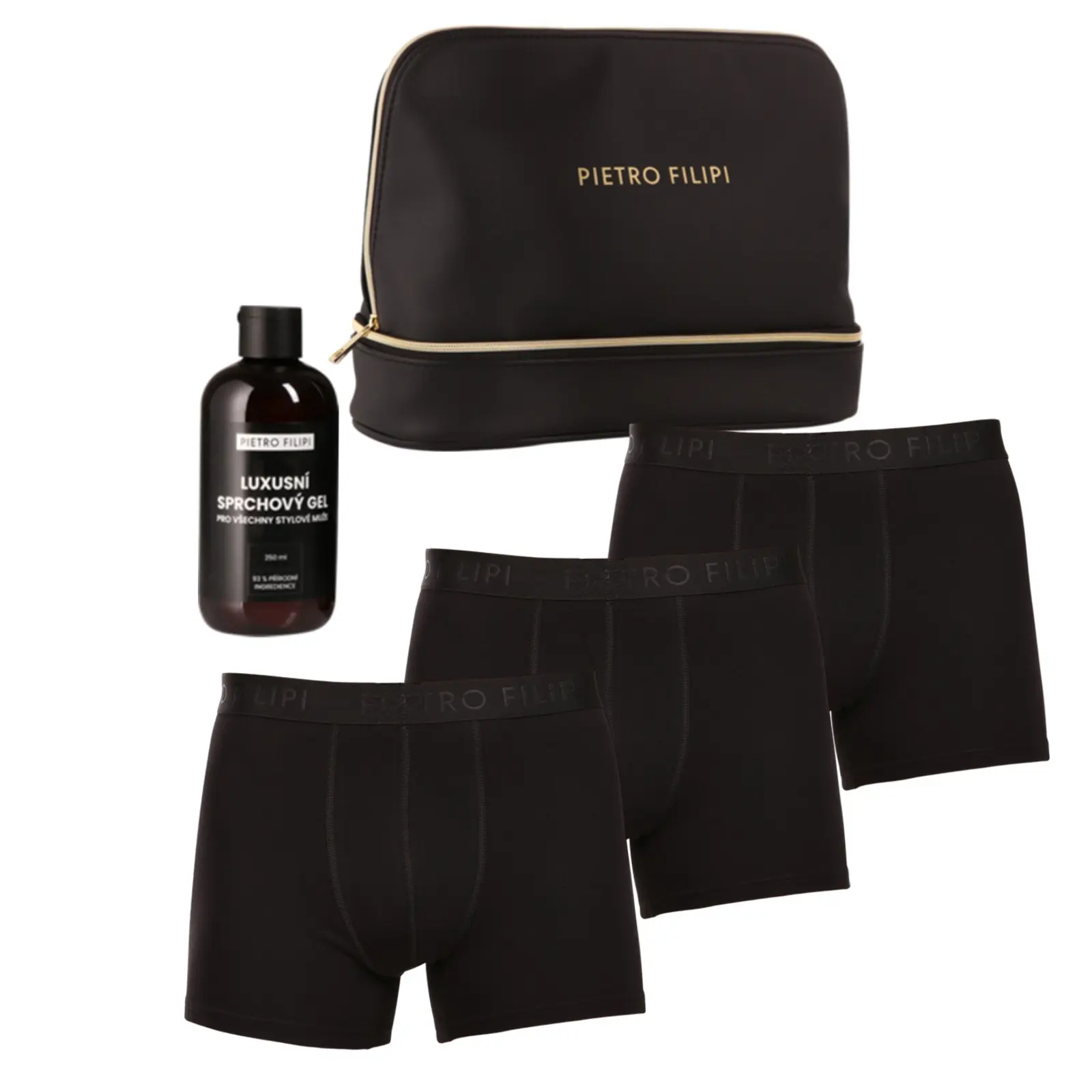 Pánská dárková kosmetická taštička 3PACK boxerky a sprchový gel Pietro Filipi (5PJTBP1) XXL, trenky / trenýrky