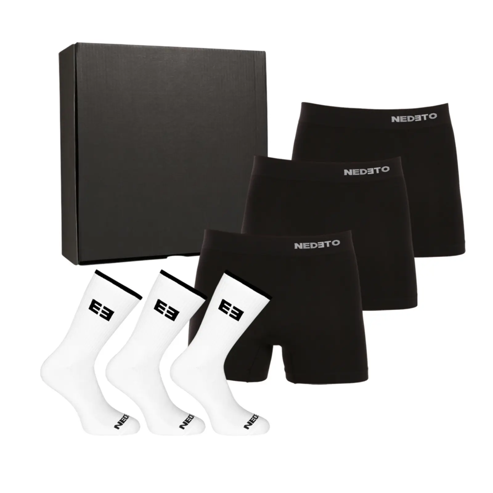 Pánská dárková sada 3PACK bambusové boxerky a 3PACK sportovní ponožky Nedeto (6NBBOV1)