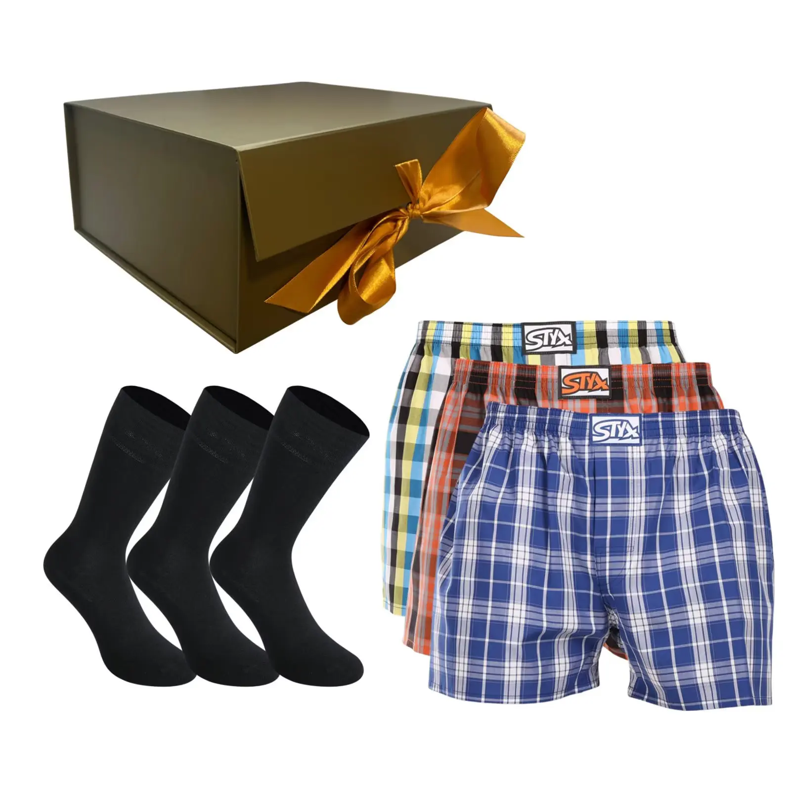 Pánská dárková sada 3PACK trenky a 3PACK bambusové ponožky Styx (6STR)